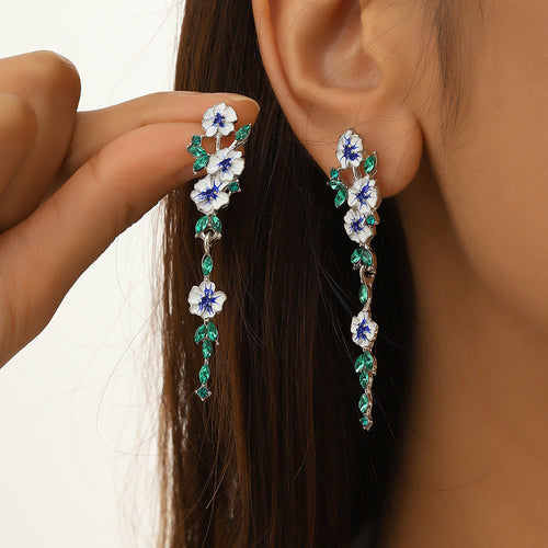 BLUE FLOWER CHAIN EARRINGS