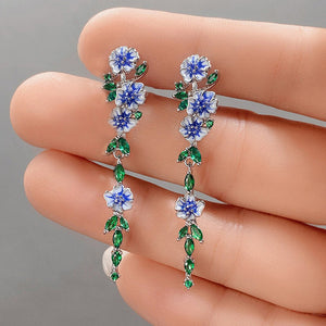 BLUE FLOWER CHAIN EARRINGS