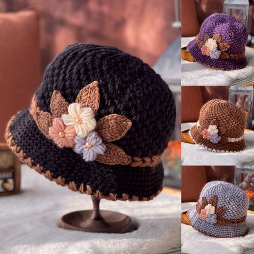 French Thicken Women's Flowers Knitted Woolen Hat