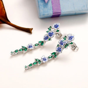 BLUE FLOWER CHAIN EARRINGS