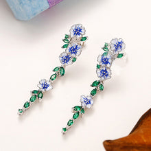 Load image into Gallery viewer, BLUE FLOWER CHAIN EARRINGS