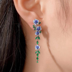 BLUE FLOWER CHAIN EARRINGS