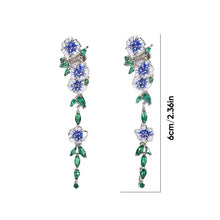 Load image into Gallery viewer, BLUE FLOWER CHAIN EARRINGS