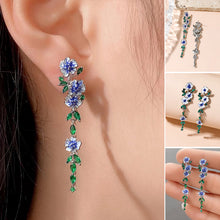 Load image into Gallery viewer, BLUE FLOWER CHAIN EARRINGS