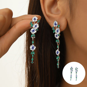 BLUE FLOWER CHAIN EARRINGS